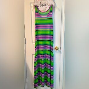 Multi-color Green, pink & yellow striped maxi dress with razor back